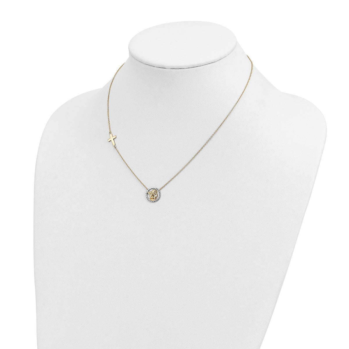 14k Rhodium-plated D/C Angel & Cross Necklace-SF2506-17