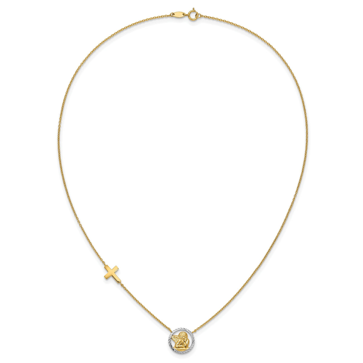 14k Rhodium-plated D/C Angel & Cross Necklace-SF2506-17