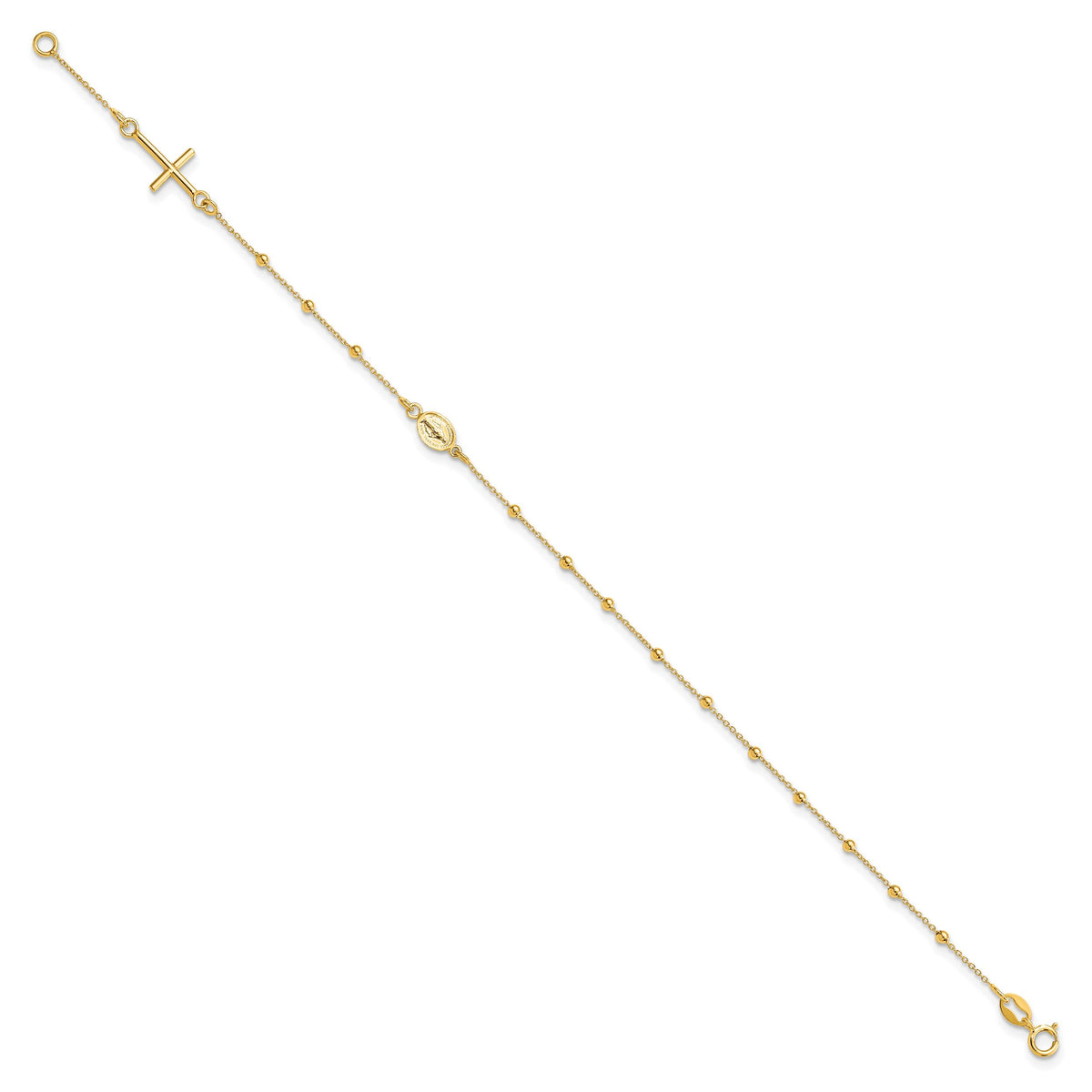 14k Polished Cross Rosary 7.5 inch Bracelet-SF2507-6.5
