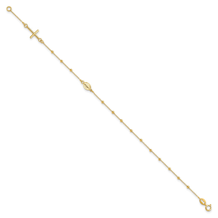14k Polished Cross Rosary 7.5 inch Bracelet-SF2507-6.5