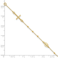 14k Polished Cross Rosary 7.5 inch Bracelet-SF2507-6.5
