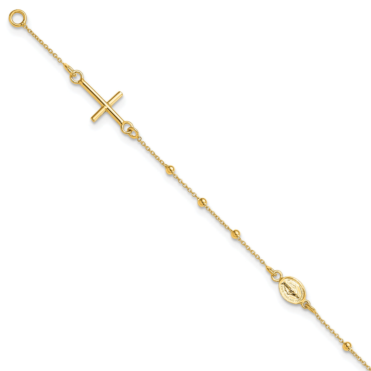 14k Polished Cross Rosary 7.5 inch Bracelet-SF2507-6.5
