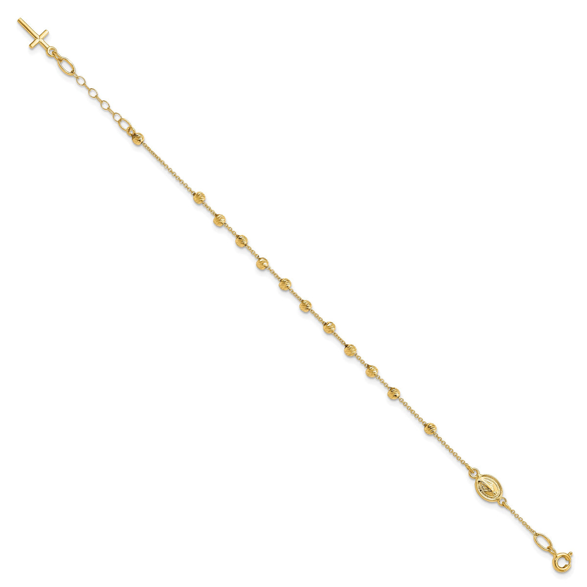 14k Polished D/C Cross and Miraculous Medal .75in ext. Bracelet-SF2508-6