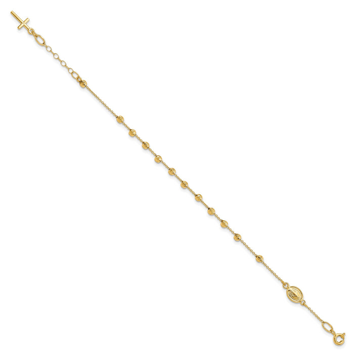 14k Polished D/C Cross and Miraculous Medal .75in ext. Bracelet-SF2508-6