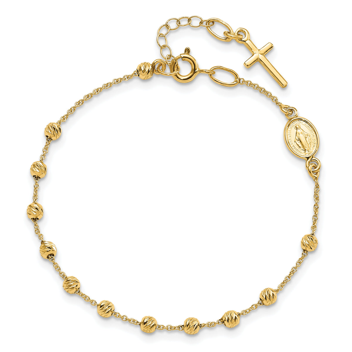 14k Polished D/C Cross and Miraculous Medal .75in ext. Bracelet-SF2508-6