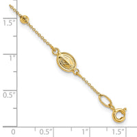 14k Polished D/C Cross and Miraculous Medal .75in ext. Bracelet-SF2508-6