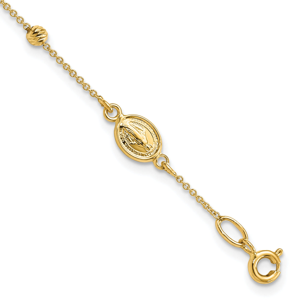 14k Polished D/C Cross and Miraculous Medal .75in ext. Bracelet-SF2508-6