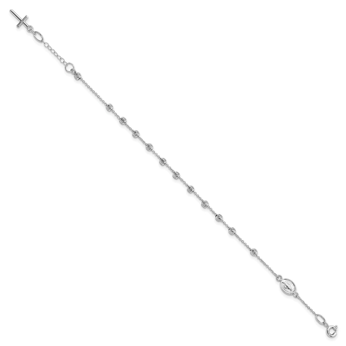 14k White Gold D/C Cross and Miraculous Medal .75in ext. Bracelet-SF2509-6