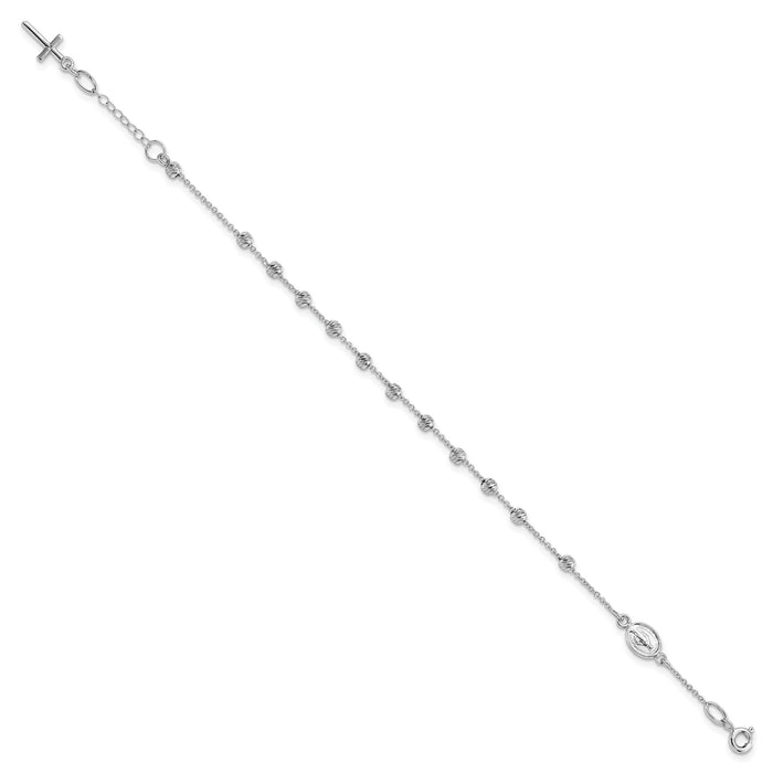 14k White Gold D/C Cross and Miraculous Medal .75in ext. Bracelet-SF2509-6
