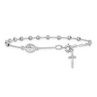 14k White Gold D/C Cross and Miraculous Medal .75in ext. Bracelet-SF2509-6