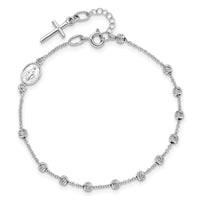14k White Gold D/C Cross and Miraculous Medal .75in ext. Bracelet-SF2509-6