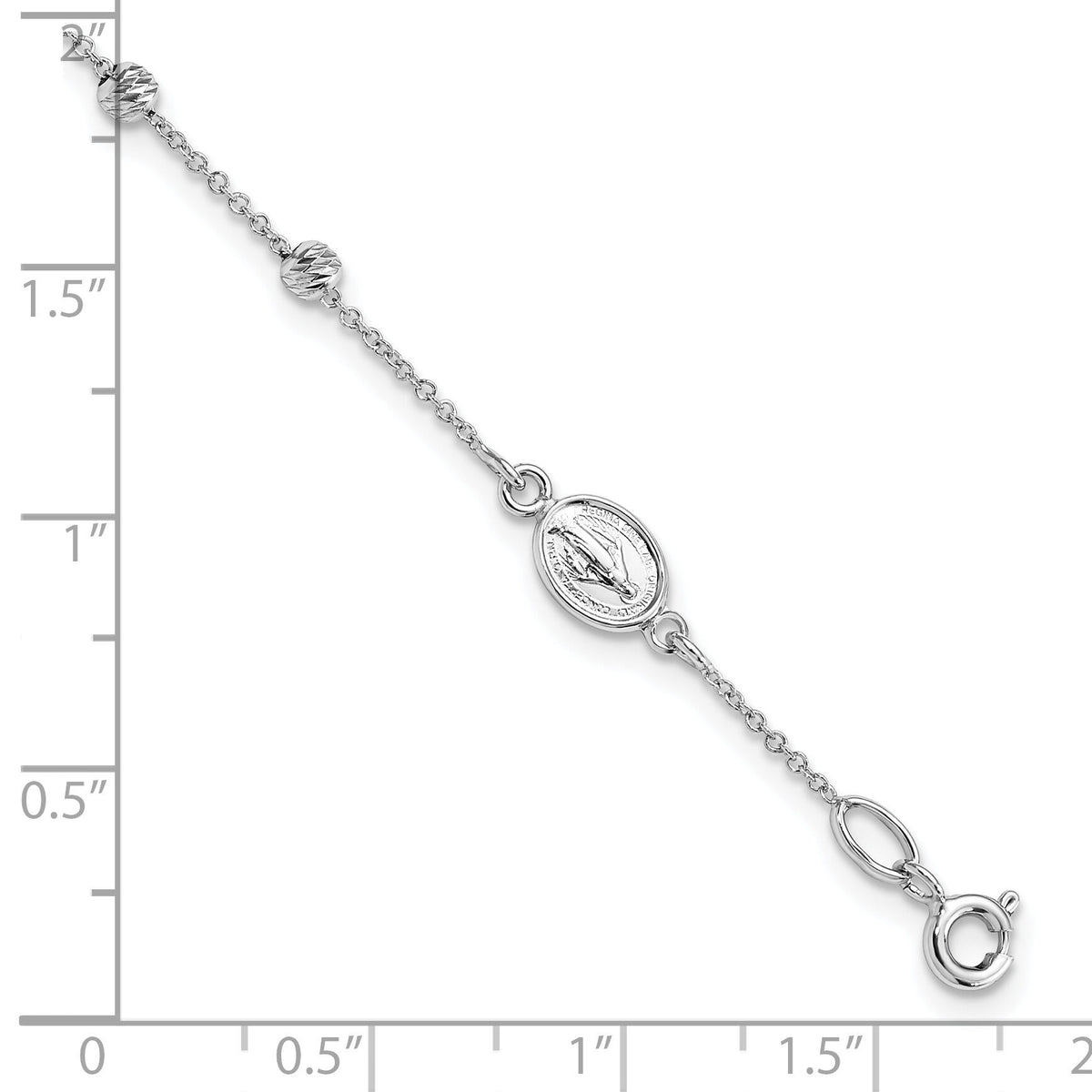 14k White Gold D/C Cross and Miraculous Medal .75in ext. Bracelet-SF2509-6