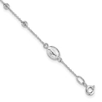 14k White Gold D/C Cross and Miraculous Medal .75in ext. Bracelet-SF2509-6