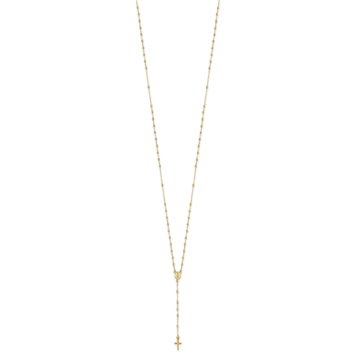 14k Gold Polished & D/C w/3in ext. Rosary Necklace-SF2513-17