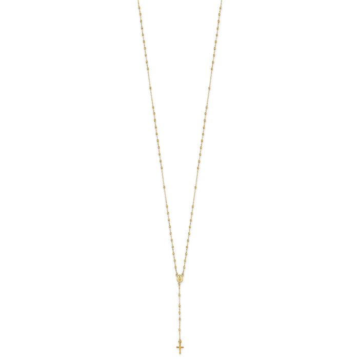 14k Gold Polished & D/C w/3in ext. Rosary Necklace-SF2513-17