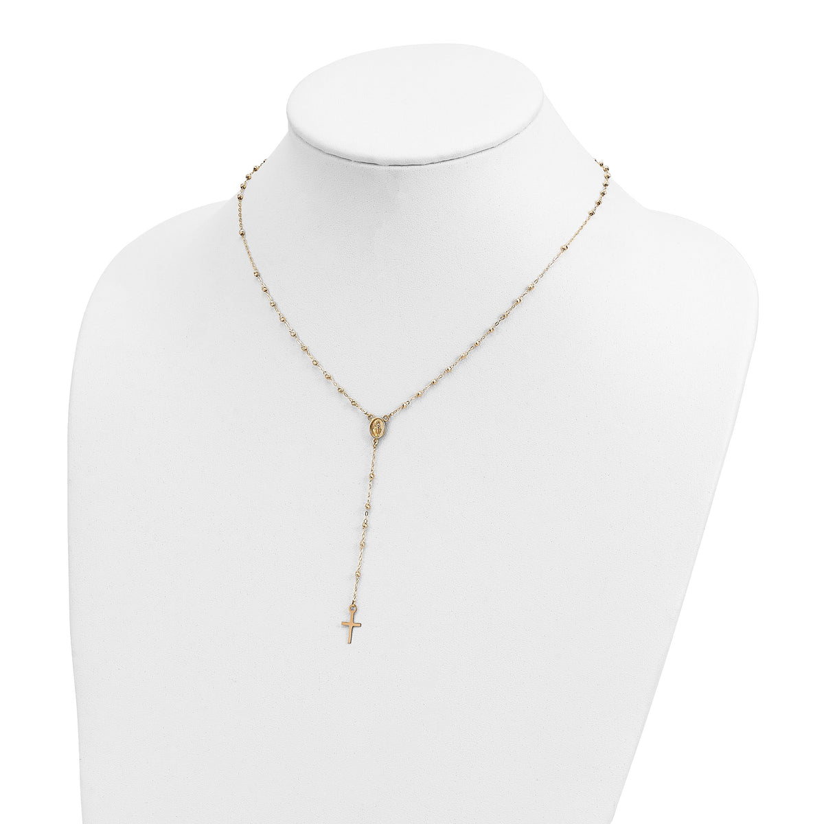 14k Gold Polished & D/C w/3in ext. Rosary Necklace-SF2513-17