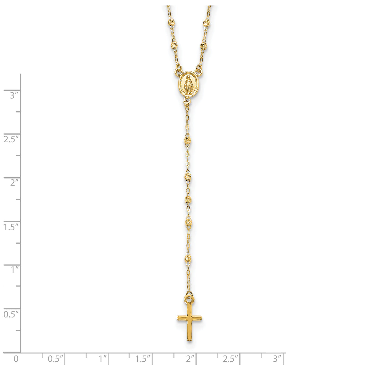 14k Gold Polished & D/C w/3in ext. Rosary Necklace-SF2513-17