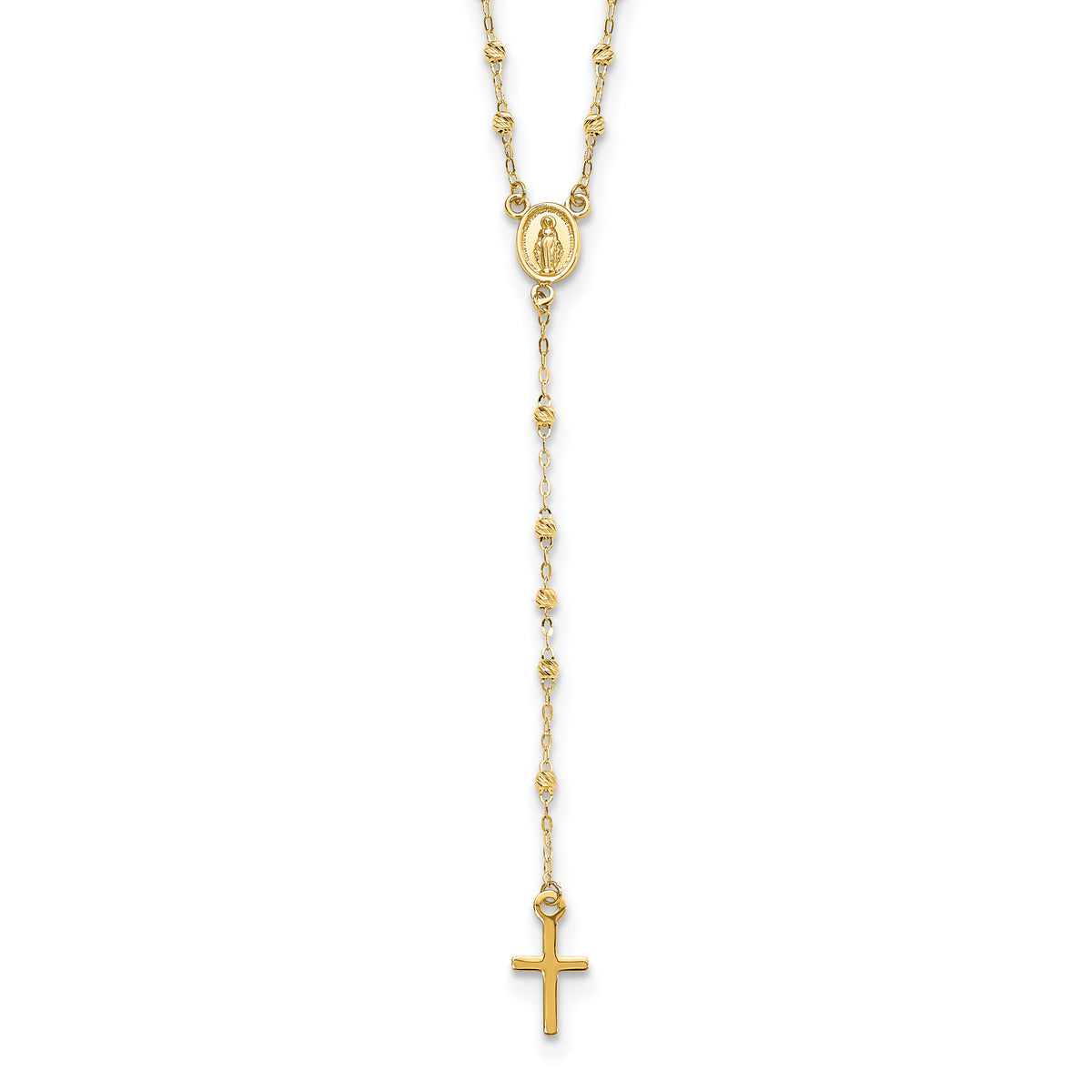 14k Gold Polished & D/C w/3in ext. Rosary Necklace-SF2513-17