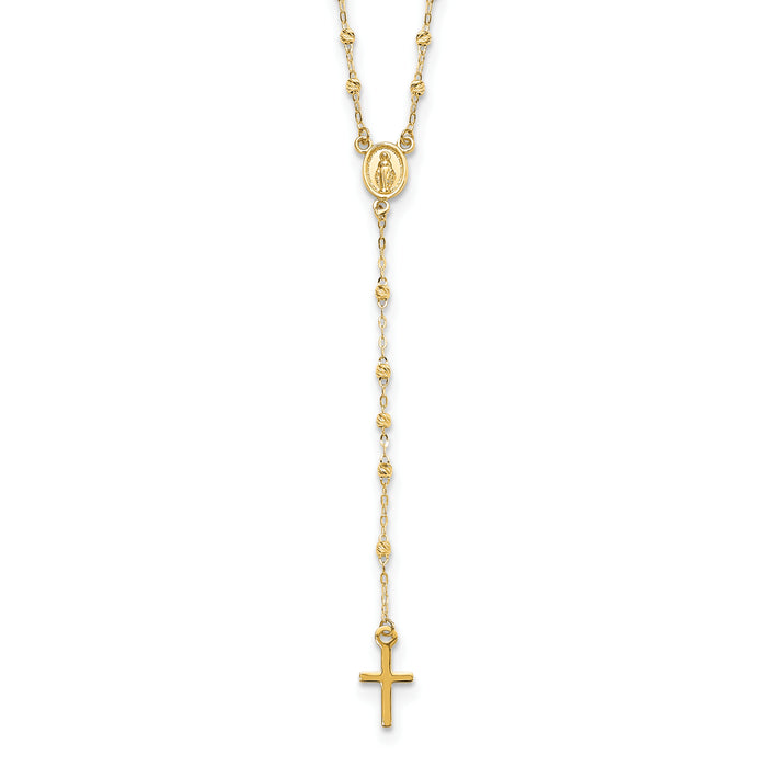 14k Gold Polished & D/C w/3in ext. Rosary Necklace-SF2513-17