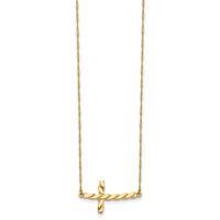 14k Polished Twisted Sideways Cross 17 inch Necklace-SF2519-17