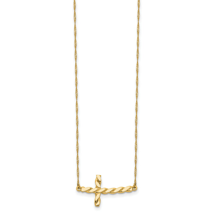 14k Polished Twisted Sideways Cross 17 inch Necklace-SF2519-17