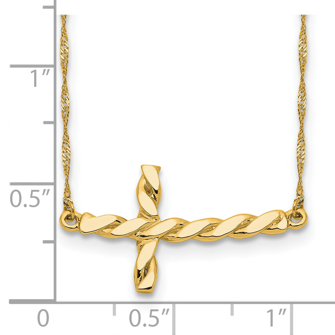 14k Polished Twisted Sideways Cross 17 inch Necklace-SF2519-17