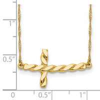 14k Polished Twisted Sideways Cross 17 inch Necklace-SF2519-17