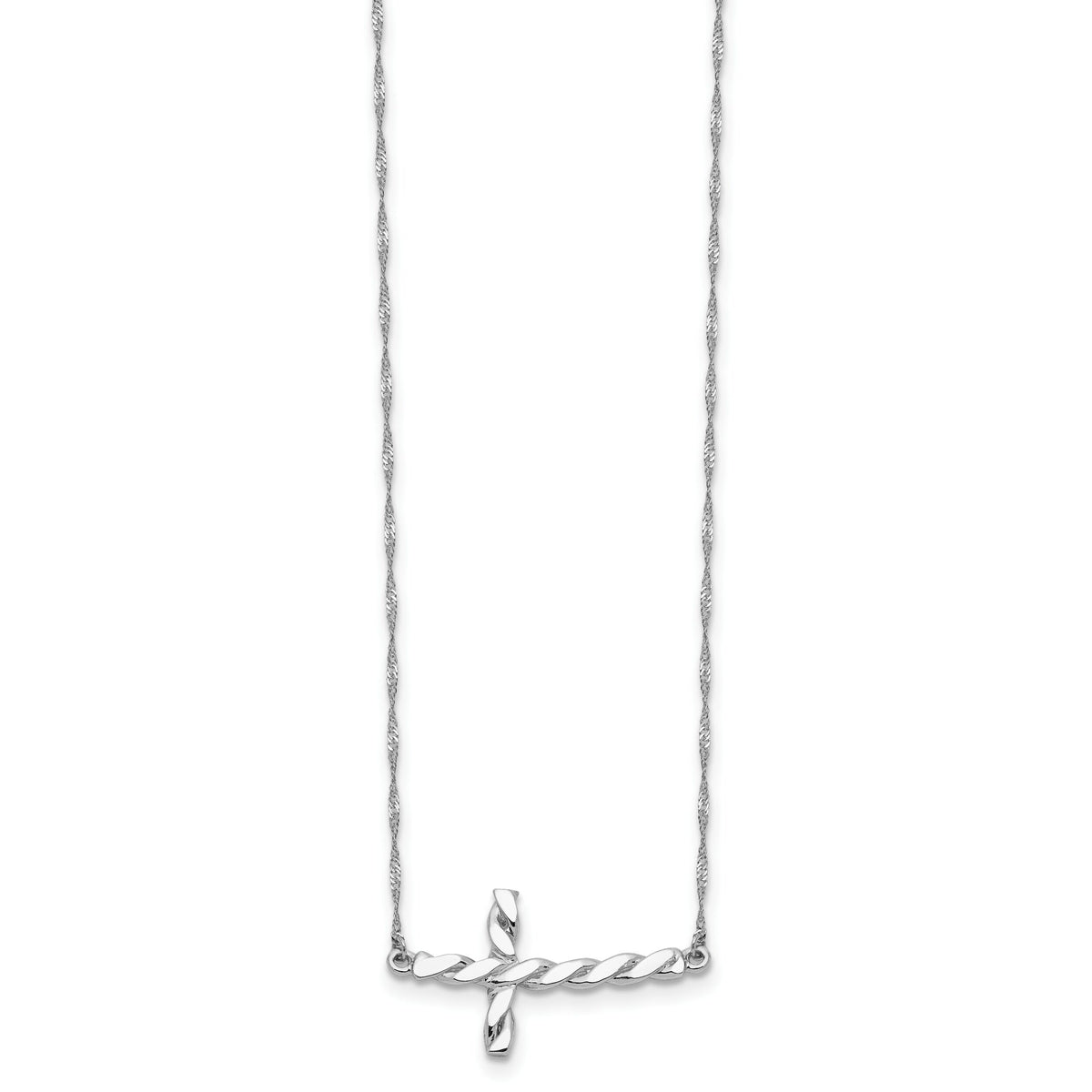 14k White Gold Polished Twisted Sideways Cross 17 inch Necklace-SF2520-17