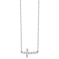 14k White Gold Polished Twisted Sideways Cross 17 inch Necklace-SF2520-17
