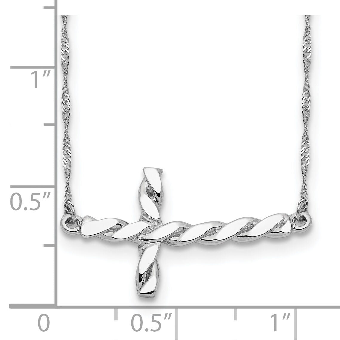 14k White Gold Polished Twisted Sideways Cross 17 inch Necklace-SF2520-17