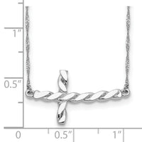 14k White Gold Polished Twisted Sideways Cross 17 inch Necklace-SF2520-17