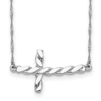 14k White Gold Polished Twisted Sideways Cross 17 inch Necklace-SF2520-17