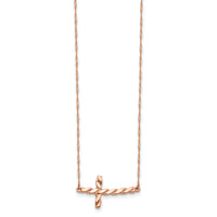 14k Rose Gold Polished Twisted Sideways Cross 17 inch Necklace-SF2521-17