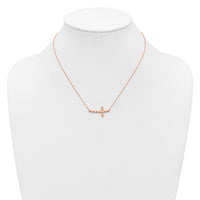 14k Rose Gold Polished Twisted Sideways Cross 17 inch Necklace-SF2521-17