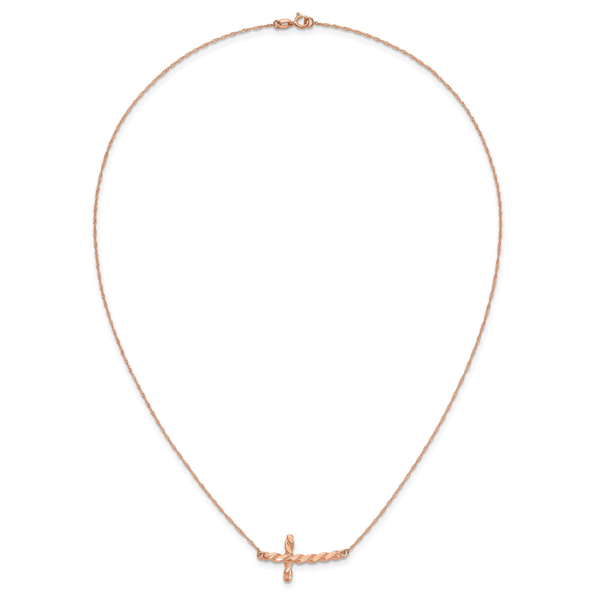 14k Rose Gold Polished Twisted Sideways Cross 17 inch Necklace-SF2521-17