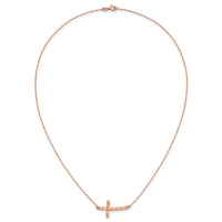 14k Rose Gold Polished Twisted Sideways Cross 17 inch Necklace-SF2521-17