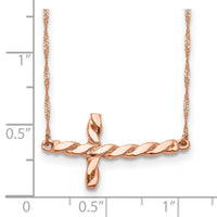 14k Rose Gold Polished Twisted Sideways Cross 17 inch Necklace-SF2521-17
