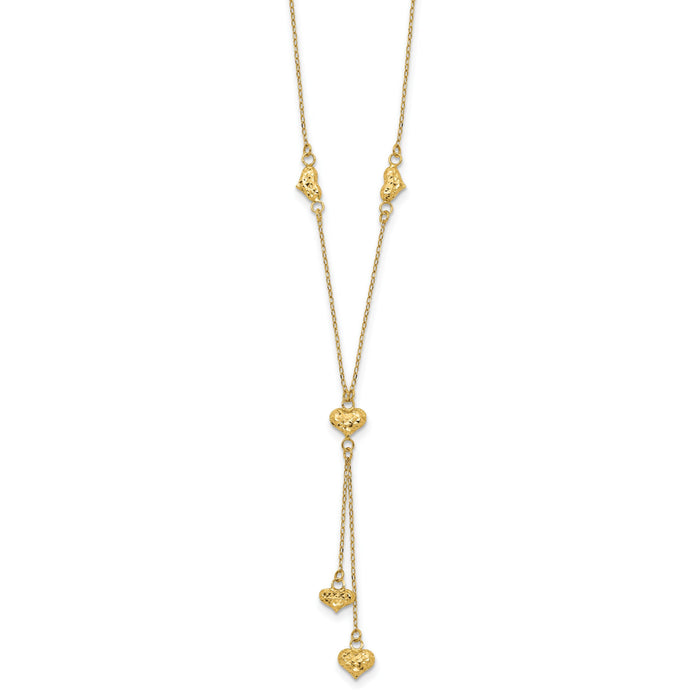 14k Polished Diamond-cut Puffed Hearts w/2in Ext. Y-Necklace-SF2522-16