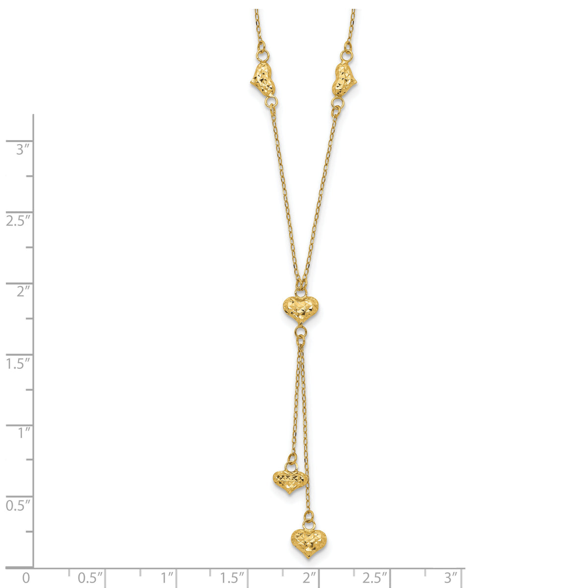 14k Polished Diamond-cut Puffed Hearts w/2in Ext. Y-Necklace-SF2522-16