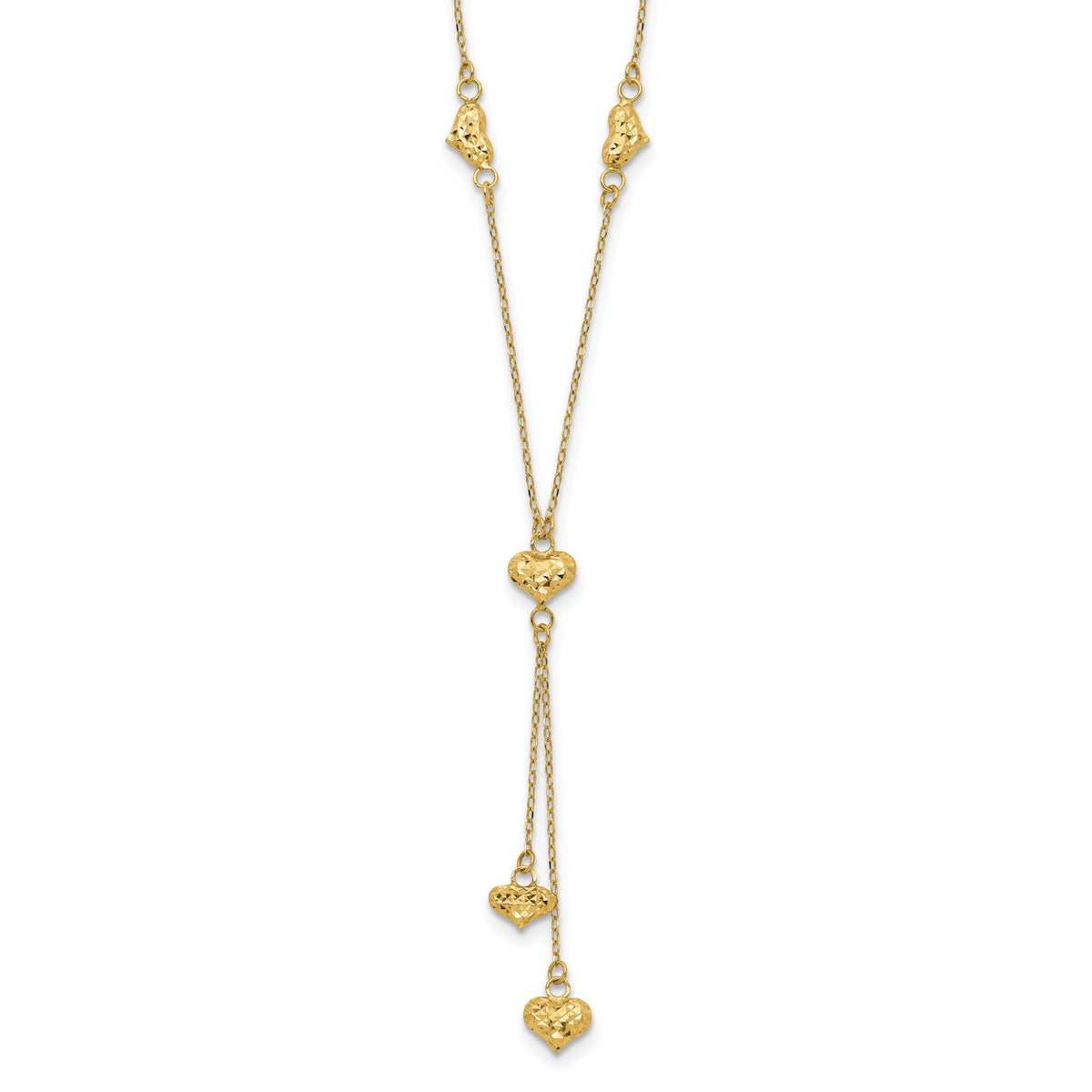 14k Polished Diamond-cut Puffed Hearts w/2in Ext. Y-Necklace-SF2522-16