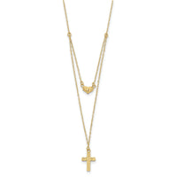 14k Polished 2-Strand D/C Cross & Heart w/2in. Ext. Necklace-SF2524-16