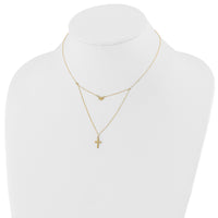 14k Polished 2-Strand D/C Cross & Heart w/2in. Ext. Necklace-SF2524-16