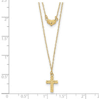 14k Polished 2-Strand D/C Cross & Heart w/2in. Ext. Necklace-SF2524-16