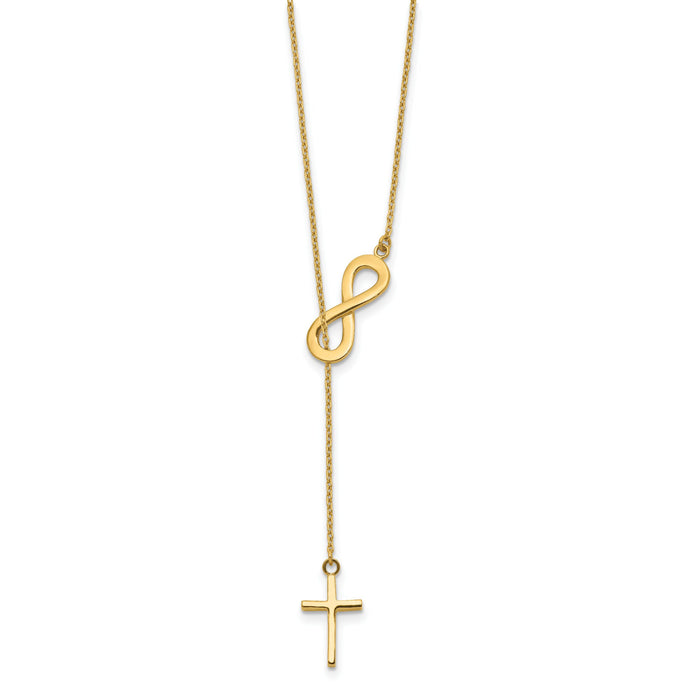 14k Polished Infinity & Cross Lariat Necklace-SF2525-18