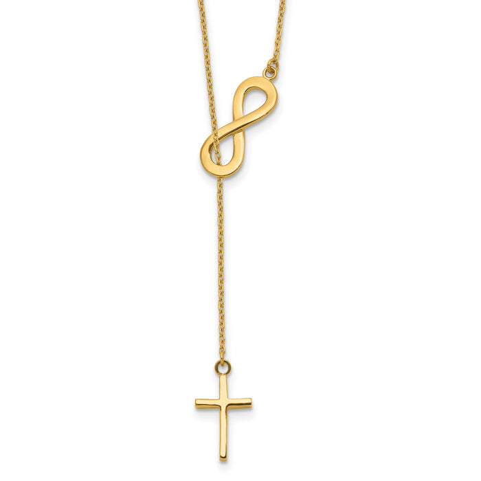 14k Polished Infinity & Cross Lariat Necklace-SF2525-18