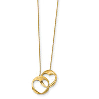 14k Polished Double Interlocking Heart I Love You with 1 inch ext. Necklace-SF2526-16