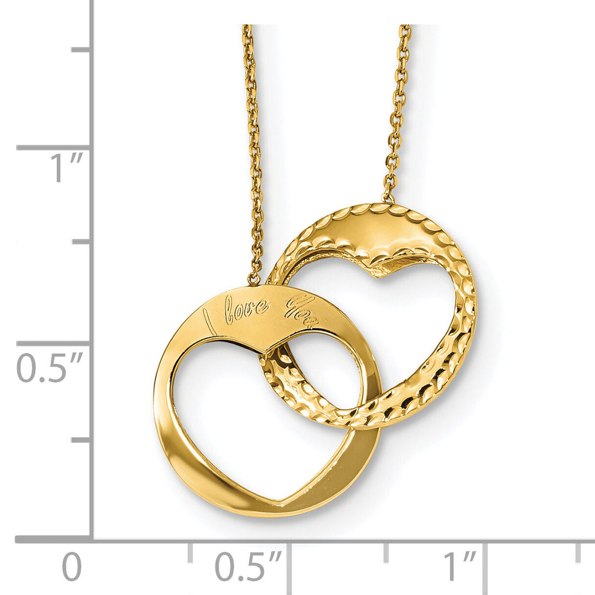 14k Polished Double Interlocking Heart I Love You with 1 inch ext. Necklace-SF2526-16