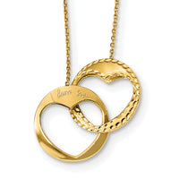 14k Polished Double Interlocking Heart I Love You with 1 inch ext. Necklace-SF2526-16
