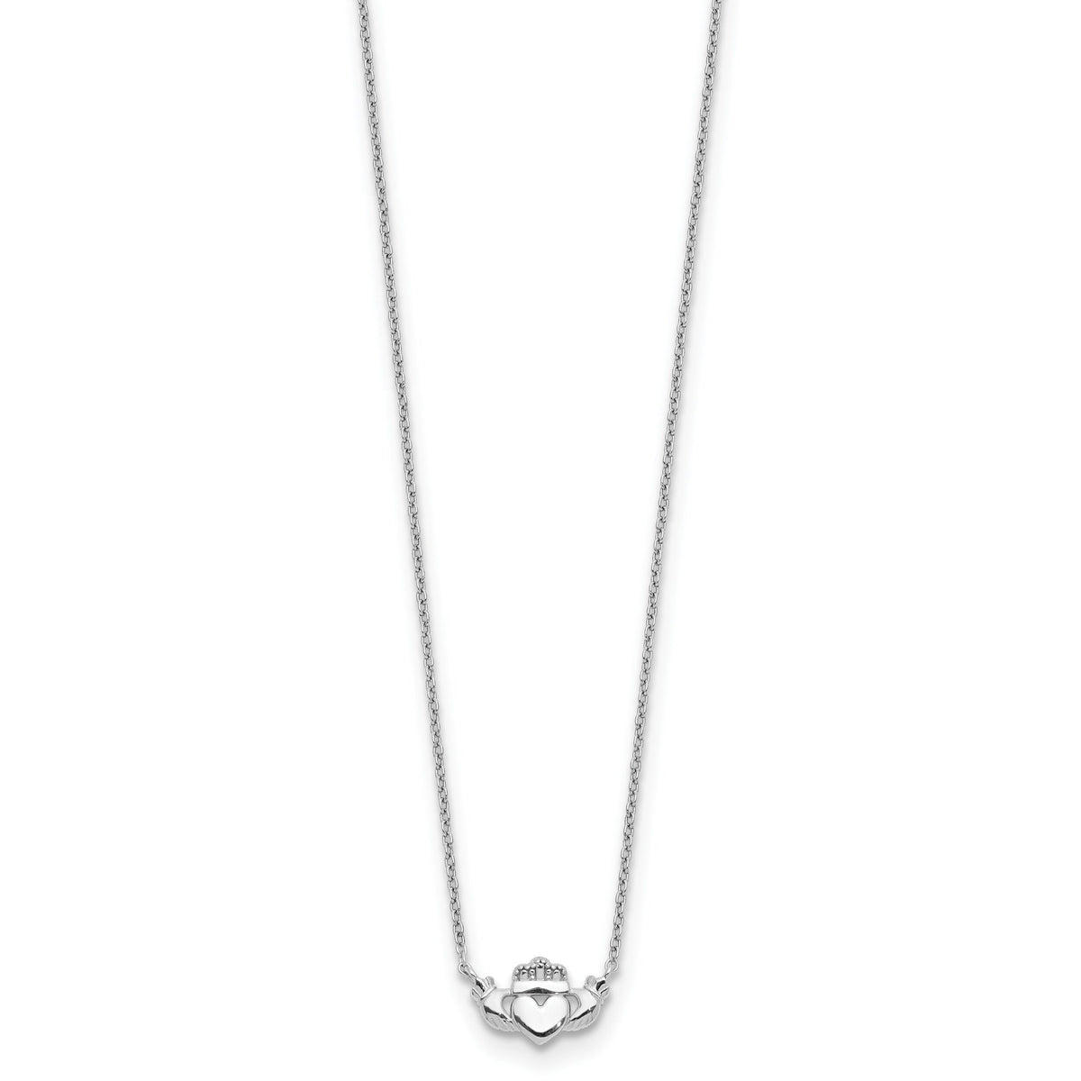 14k White Gold Polished Claddagh Necklace-SF2531-17