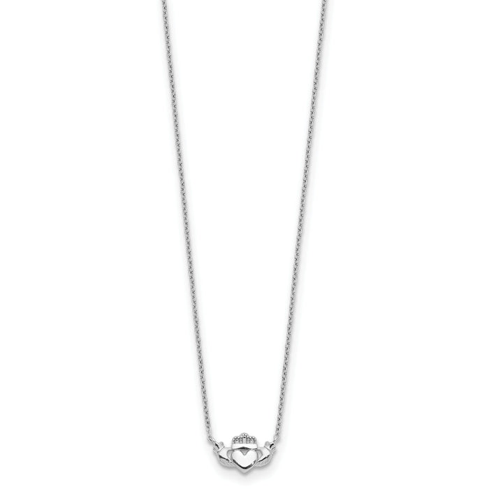 14k White Gold Polished Claddagh Necklace-SF2531-17